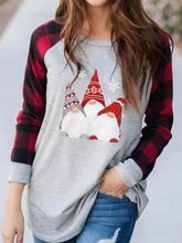 Gray and Red Plaid Christmas Gnome Long Sleeve Raglan Shirt for Women Light Gray
