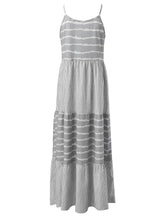Gray and White Striped Tiered Maxi Dress
