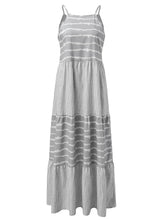Gray and White Striped Tiered Maxi Dress