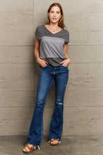 Gray and White Striped V Neck Short Sleeve Length Womens Top Woman T Shirts