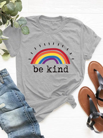 Gray Be Kind Rainbow Graphic T-Shirt for Women Gray