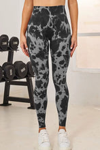 Gray Black High Waisted Tie Dye Leggings and Sports Bra Set Black