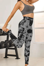 Gray Black High Waisted Tie Dye Leggings and Sports Bra Set