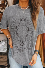 Gray Bull Skull Graphic Cotton Blend T-Shirt for Women Dark Gray
