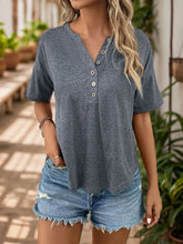 Gray Button-Down Knotted T-Shirt and Denim Shorts Set for Women