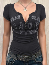 Gray Buttoned Graphic T-Shirt for Women
