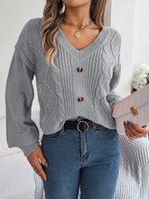 Gray Cable Knit Cardigan with Slightly Stretchy Material Charcoal