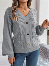 Gray Cable Knit Cardigan with Slightly Stretchy Material