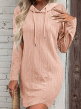 Gray Cable Knit Hooded Sweater Dress for Women Dusty Pink