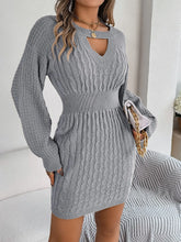 Gray Cable Knit Sweater Dress with Long Sleeve Length