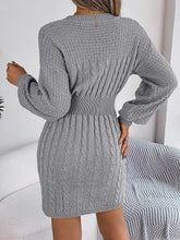 Gray Cable Knit Sweater Dress with Long Sleeve Length