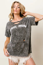 Gray Cool Mom Print Distressed T-Shirt with Laser Cut Detail