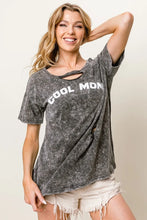 Gray Cool Mom Print Distressed T-Shirt with Laser Cut Detail
