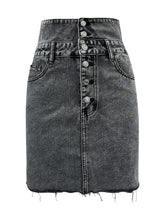 Gray Denim High Waisted Button Front Mini Skirt with Pockets