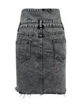 Gray Denim High Waisted Button Front Mini Skirt with Pockets