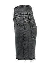 Gray Denim High Waisted Button Front Mini Skirt with Pockets