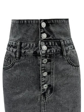 Gray Denim High Waisted Button Front Mini Skirt with Pockets