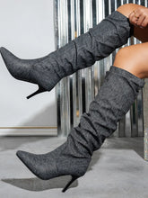 Gray Denim Slouch Stiletto High Heel Boots for Women Dark