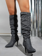 Gray Denim Slouch Stiletto High Heel Boots for Women