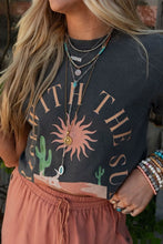 Gray Desert Graphic Tee for Women with Rolled Sleeves