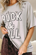 Gray Distressed Rock and Roll Graphic Tee for Women Light Gray