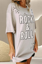 Gray Distressed Rock and Roll Graphic Tee for Women