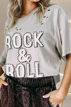 Gray Distressed Rock and Roll Graphic Tee for Women