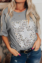 Gray Distressed T-Shirt with Leopard Print Star Design for Women
