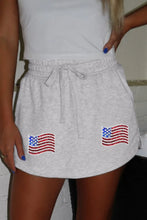 Gray Drawstring Shorts with American Flag Sequin Patches