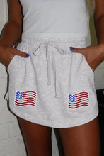 Gray Drawstring Shorts with American Flag Sequin Patches