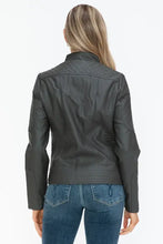 Gray Faux Leather Zip Up Mock Neck Jacket for Women Woman Outerwear