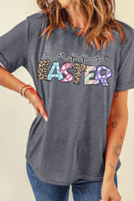 Gray Happy Easter Graphic Rolled Sleeve T Shirt for Women