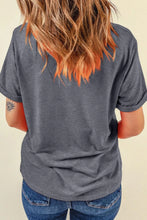 Gray Happy Easter Graphic Rolled Sleeve T Shirt for Women