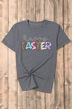 Gray Happy Easter Graphic Rolled Sleeve T Shirt for Women