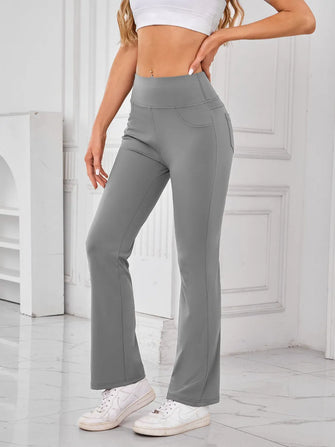 Gray High-Waisted Flared Yoga Pants with Pockets for Women Gray