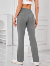 Gray High-Waisted Flared Yoga Pants with Pockets for Women