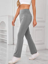 Gray High-Waisted Flared Yoga Pants with Pockets for Women