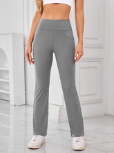 Gray High-Waisted Flared Yoga Pants with Pockets for Women