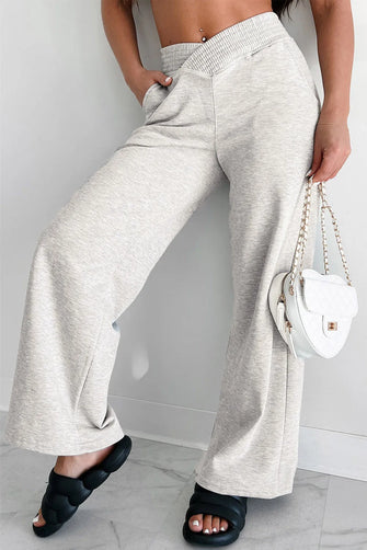 Gray High-Waisted Wide-Leg Sweatpants for Women Light Gray