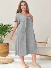 Gray Knit Midi Nightgown with Moderate Stretch Gray