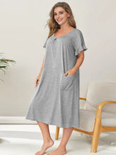 Gray Knit Midi Nightgown with Moderate Stretch