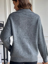Gray Knit Quarter-Zip Sweater with White-Trimmed Collar