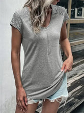 Gray Lace Shoulder Zipper T-Shirt for Women Woman T Shirts