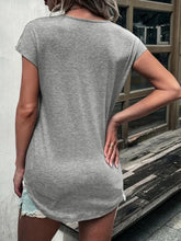 Gray Lace Shoulder Zipper T-Shirt for Women