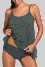 Gray Lace Two-Piece Tankini Swimsuit with Removable Padding Mid Gray
