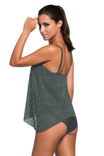 Gray Lace Two-Piece Tankini Swimsuit with Removable Padding