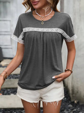 Gray Lace Trim Round Neck Short Sleeve T-Shirt for Women Dark Gray Woman T Shirts