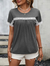 Gray Lace Trim Round Neck Short Sleeve T-Shirt for Women Woman T Shirts