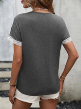 Gray Lace Trim Round Neck Short Sleeve T-Shirt for Women Woman T Shirts