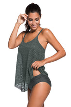 Gray Lace Two-Piece Tankini Swimsuit with Removable Padding